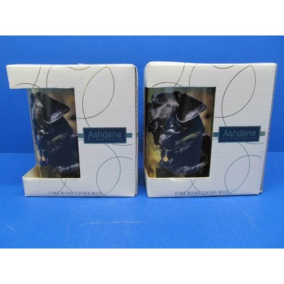 Black Lab Bone China Mugs Ashdene Australia Set of 2 New - Picture 2 of 12